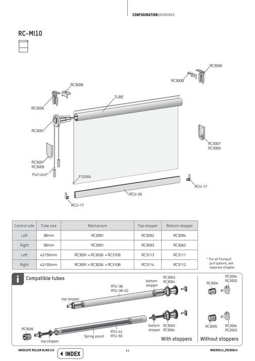 Coulisse Configuration drawing for Absolute Roller Blind Page 3031